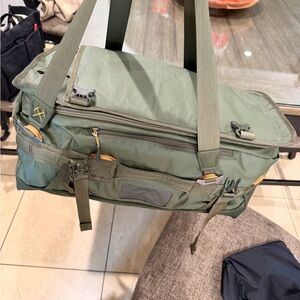 Olive Green Duffel Bag with Gold Accents